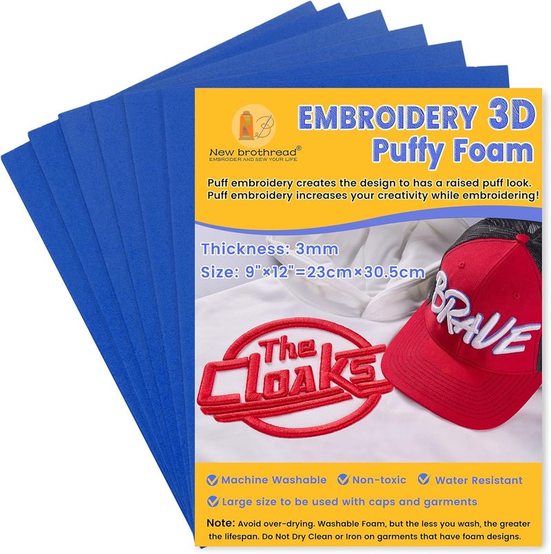 New brothread - 15 Options- 6PCS Embroidery Puffy Foam 9″x12″ Large Size 3MM Creating 3D Embroidery Effect for Caps, Garments, Jackets, Bags, Backpacks and More - Navy Blue - Image 1